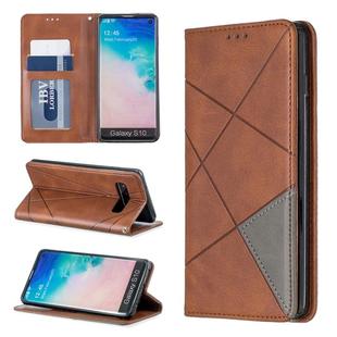 Rhombus Texture Horizontal Flip Magnetic Leather Case with Holder & Card Slots & Wallet For Galaxy S10(Brown)