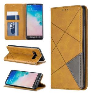 Rhombus Texture Horizontal Flip Magnetic Leather Case with Holder & Card Slots & Wallet For Galaxy S10(Yellow)