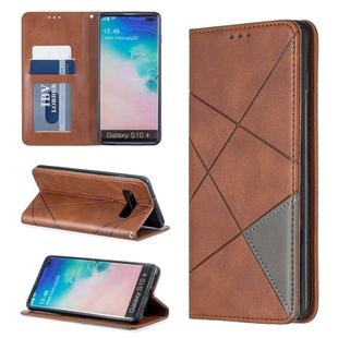 Rhombus Texture Horizontal Flip Magnetic Leather Case with Holder & Card Slots & Wallet For Galaxy S10+(Brown)