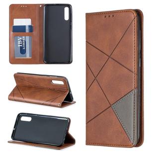 Rhombus Texture Horizontal Flip Magnetic Leather Case with Holder & Card Slots For Galaxy A50(Brown)