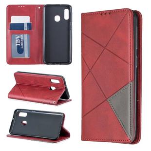 Rhombus Texture Horizontal Flip Magnetic Leather Case with Holder & Card Slots For Galaxy A10e / A20e(Red)