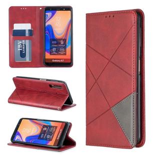 Rhombus Texture Horizontal Flip Magnetic Leather Case with Holder & Card Slots For Galaxy A7 (2018)(Red)