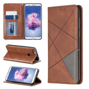 Rhombus Texture Horizontal Flip Magnetic Leather Case with Holder & Card Slots For Huawei P Smart (Enjoy 7S)(Brown)