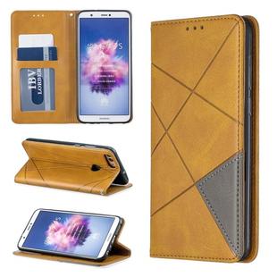Rhombus Texture Horizontal Flip Magnetic Leather Case with Holder & Card Slots For Huawei P Smart (Enjoy 7S)(Yellow)