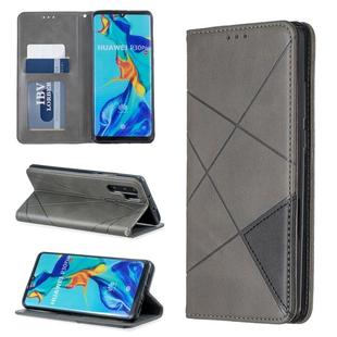 Rhombus Texture Horizontal Flip Magnetic Leather Case with Holder & Card Slots For Huawei P30 Pro(Grey)