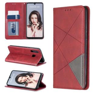 Rhombus Texture Horizontal Flip Magnetic Leather Case with Holder & Card Slots For Huawei P30 lite / nova 4e(Red)