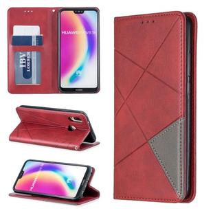 Rhombus Texture Horizontal Flip Magnetic Leather Case with Holder & Card Slots For Huawei P20 lite / nova 3e(Red)