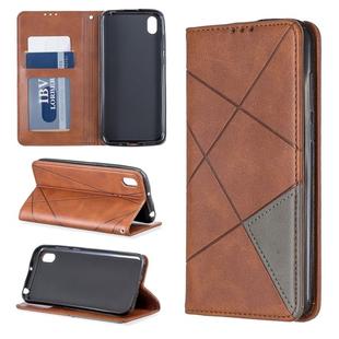 Rhombus Texture Horizontal Flip Magnetic Leather Case with Holder & Card Slots For Huawei Y5 (2019) / Honor 8S(Brown)