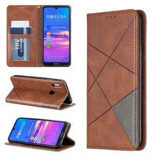 Rhombus Texture Horizontal Flip Magnetic Leather Case with Holder & Card Slots For Huawei Y6 (2019) / Honor Play 8A(Brown)