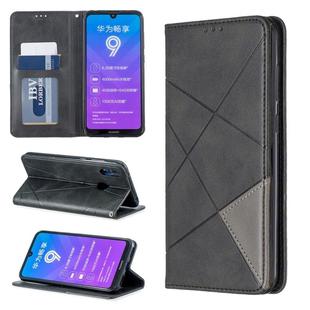 Rhombus Texture Horizontal Flip Magnetic Leather Case with Holder & Card Slots For Huawei Y7 (2019) / Y7 Prime (2019)(Black)