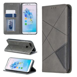 Rhombus Texture Horizontal Flip Magnetic Leather Case with Holder & Card Slots For Huawei Honor 7A / Y6 (2018)(Grey)