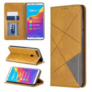 Rhombus Texture Horizontal Flip Magnetic Leather Case with Holder & Card Slots For Huawei Honor 7C / Y7 (2018)(Yellow)