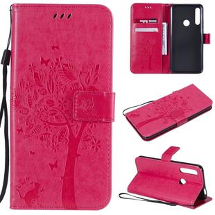 Tree & Cat Pattern Pressed Printing Horizontal Flip PU Leather Case with Holder & Card Slots & Wallet & Lanyard For Huawei P Smart Z / Y9 Prime 2019(Rose Red)