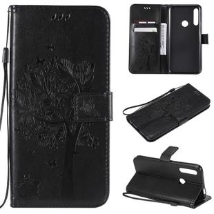 Tree & Cat Pattern Pressed Printing Horizontal Flip PU Leather Case with Holder & Card Slots & Wallet & Lanyard For Huawei P Smart Z / Y9 Prime 2019(Black)