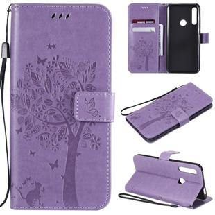 Tree & Cat Pattern Pressed Printing Horizontal Flip PU Leather Case with Holder & Card Slots & Wallet & Lanyard For Huawei P Smart Z / Y9 Prime 2019(Light Purple)