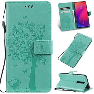 Tree & Cat Pattern Pressed Printing Horizontal Flip PU Leather Case with Holder & Card Slots & Wallet & Lanyard For Xiaomi Mi 9T & Mi 9T Pro & Redmi K20 & K20 Pro(Green)