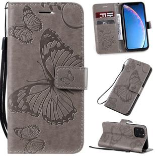 For iPhone 11 Pro Pressed Printing Butterfly Pattern Horizontal Flip PU Leather Case with Holder & Card Slots & Wallet & Lanyard (Grey)