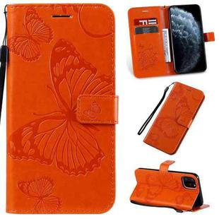 For iPhone 11 Pro Pressed Printing Butterfly Pattern Horizontal Flip PU Leather Case with Holder & Card Slots & Wallet & Lanyard (Orange)