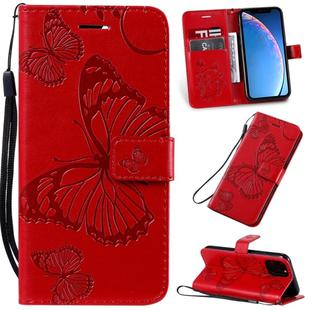 For iPhone 11 Pro Pressed Printing Butterfly Pattern Horizontal Flip PU Leather Case with Holder & Card Slots & Wallet & Lanyard (Red)