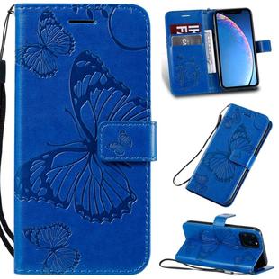 For iPhone 11 Pro Pressed Printing Butterfly Pattern Horizontal Flip PU Leather Case with Holder & Card Slots & Wallet & Lanyard (Blue)