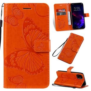 For iPhone 11 Pressed Printing Butterfly Pattern Horizontal Flip PU Leather Case with Holder & Card Slots & Wallet & Lanyard (Orange)