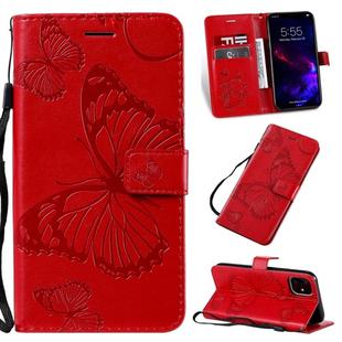 For iPhone 11 Pressed Printing Butterfly Pattern Horizontal Flip PU Leather Case with Holder & Card Slots & Wallet & Lanyard (Red)