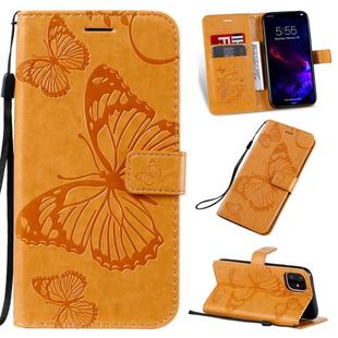 For iPhone 11 Pressed Printing Butterfly Pattern Horizontal Flip PU Leather Case with Holder & Card Slots & Wallet & Lanyard (Yellow)