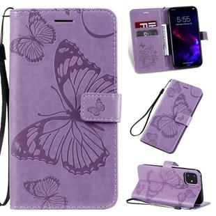 For iPhone 11 Pressed Printing Butterfly Pattern Horizontal Flip PU Leather Case with Holder & Card Slots & Wallet & Lanyard (Purple)