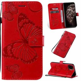 For iPhone 11 Pro Max Pressed Printing Butterfly Pattern Horizontal Flip PU Leather Case with Holder & Card Slots & Wallet & Lanyard (Red)
