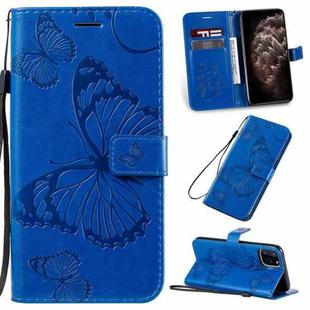 For iPhone 11 Pro Max Pressed Printing Butterfly Pattern Horizontal Flip PU Leather Case with Holder & Card Slots & Wallet & Lanyard (Blue)
