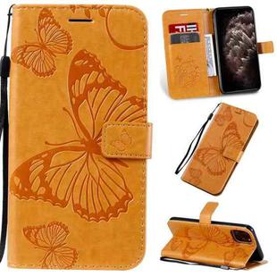 For iPhone 11 Pro Max Pressed Printing Butterfly Pattern Horizontal Flip PU Leather Case with Holder & Card Slots & Wallet & Lanyard (Yellow)