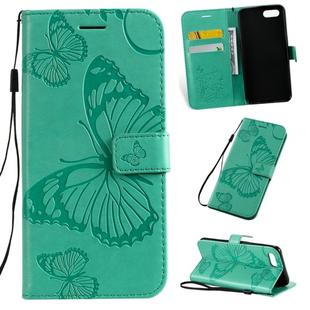 Pressed Printing Butterfly Pattern Horizontal Flip PU Leather Case with Holder & Card Slots & Wallet & Lanyard For OPPO A1K / C2(Green)