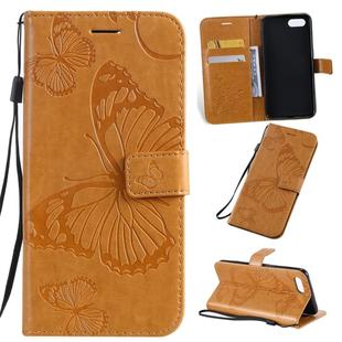 Pressed Printing Butterfly Pattern Horizontal Flip PU Leather Case with Holder & Card Slots & Wallet & Lanyard For OPPO A1K / C2(Yellow)