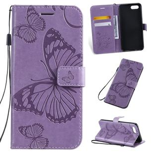Pressed Printing Butterfly Pattern Horizontal Flip PU Leather Case with Holder & Card Slots & Wallet & Lanyard For OPPO A1K / C2(Purple)