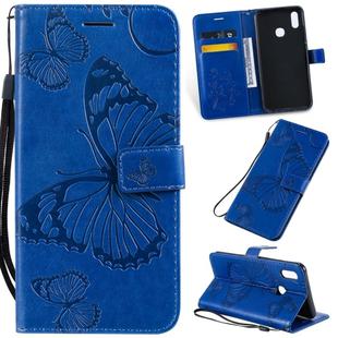 Pressed Printing Butterfly Pattern Horizontal Flip PU Leather Case with Holder & Card Slots & Wallet & Lanyard For Vivo Y93 / Y91 / Y95(Blue)