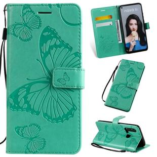 Pressed Printing Butterfly Pattern Horizontal Flip PU Leather Case with Holder & Card Slots & Wallet & Lanyard For Huawei P20 Lite 2019 / Nova 5i(Green)