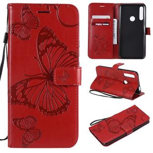Pressed Printing Butterfly Pattern Horizontal Flip PU Leather Case with Holder & Card Slots & Wallet & Lanyard For Huawei P Smart Z / Y9 Prime 2019(Red)