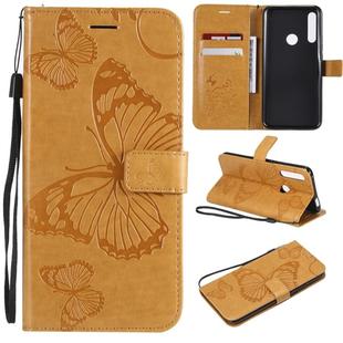 Pressed Printing Butterfly Pattern Horizontal Flip PU Leather Case with Holder & Card Slots & Wallet & Lanyard For Huawei P Smart Z / Y9 Prime 2019(Yellow)