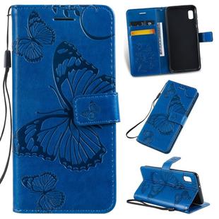 Pressed Printing Butterfly Pattern Horizontal Flip PU Leather Case with Holder & Card Slots & Wallet & Lanyard For Galaxy A80(Blue)