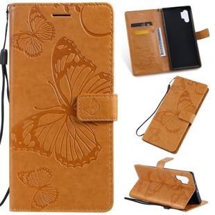 Pressed Printing Butterfly Pattern Horizontal Flip PU Leather Case with Holder & Card Slots & Wallet & Lanyard For Galaxy Note 10+ / 10 Pro(Yellow)