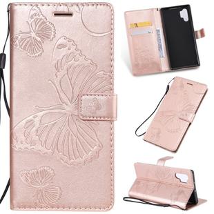 Pressed Printing Butterfly Pattern Horizontal Flip PU Leather Case with Holder & Card Slots & Wallet & Lanyard For Galaxy Note 10+ / 10 Pro(Rose Gold)