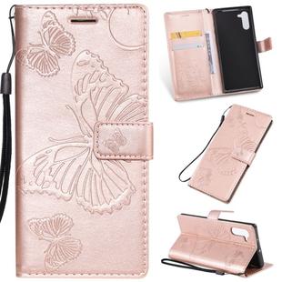 Pressed Printing Butterfly Pattern Horizontal Flip PU Leather Case with Holder & Card Slots & Wallet & Lanyard For Galaxy Note 10(Rose Gold)