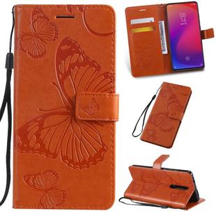 Pressed Printing Butterfly Pattern Horizontal Flip PU Leather Case with Holder & Card Slots & Wallet & Lanyard For Xiaomi Mi 9T & Mi 9T Pro & Redmi K20 & K20 Pro(Orange)