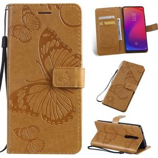 Pressed Printing Butterfly Pattern Horizontal Flip PU Leather Case with Holder & Card Slots & Wallet & Lanyard For Xiaomi Mi 9T & Mi 9T Pro & Redmi K20 & K20 Pro(Yellow)