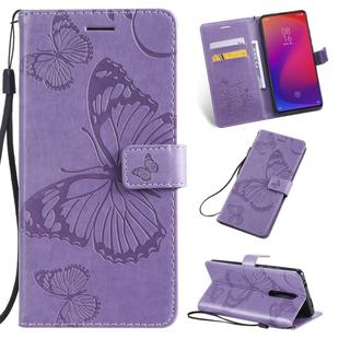 Pressed Printing Butterfly Pattern Horizontal Flip PU Leather Case with Holder & Card Slots & Wallet & Lanyard For Xiaomi Mi 9T & Mi 9T Pro & Redmi K20 & K20 Pro(Purple)