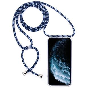 Four-Corner Anti-Fall Transparent TPU Mobile Phone Case With Lanyard for iPhone 11 Pro(Black Blue)