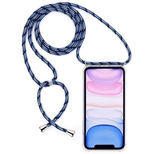 Four-Corner Anti-Fall Transparent TPU Mobile Phone Case With Lanyard for iPhone 11(Black Blue)
