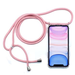 Four-Corner Anti-Fall Transparent TPU Mobile Phone Case With Lanyard for iPhone 11(Pink)