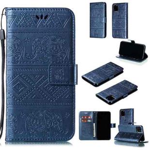 For iPhone 11 Pro Max Elephant Embossing Horizontal Flip Leather Case with Holder & Card Slots & Wallet & Lanyard (Blue)