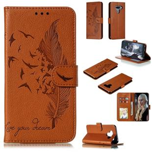 Feather Pattern Litchi Texture Horizontal Flip Leather Case with Wallet & Holder & Card Slots For LG K50(Brown)